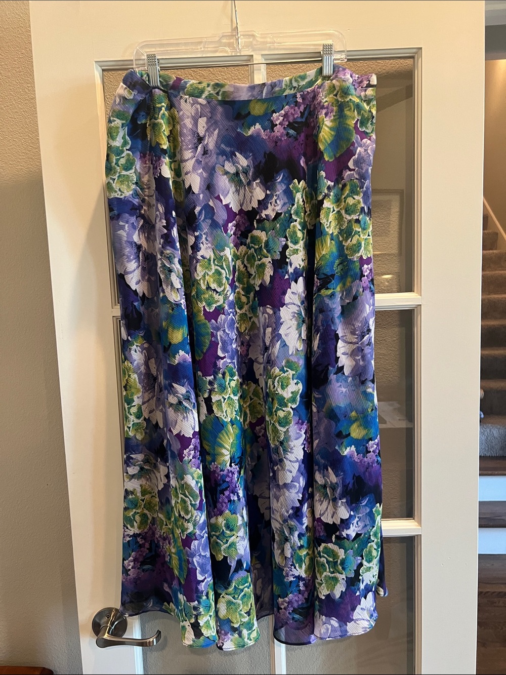 Roz & Ali Purple Floral Maxi Skirt with Green and White Blooms
